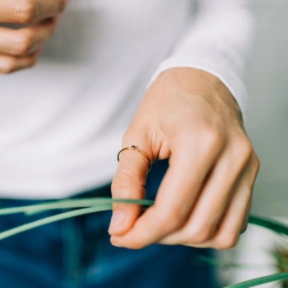 Dainty Black Cubic Zirconia Stacker Ring Goldfill - Picture 3 of 5